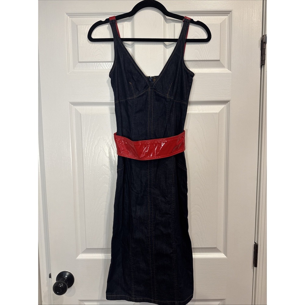 Rare Vintage Dolce & Gabbana D&G Blue Denim With Red Accents Dress 38/XS